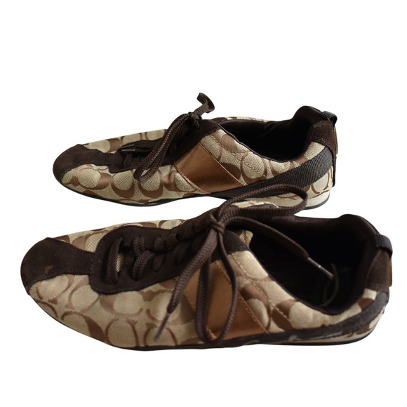Coach Hadley Signature Canvas Brown Tan Gold Trim Lace Up Sneakers Shoes 8M - Picture 5 of 6